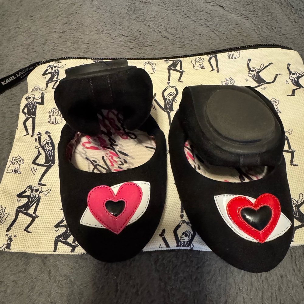 Karl Lagerfeld Black and Red Heart Slippers